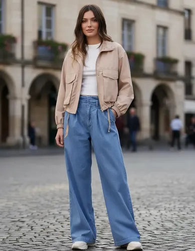 Pantalón Jean Ancho Denim Camisero