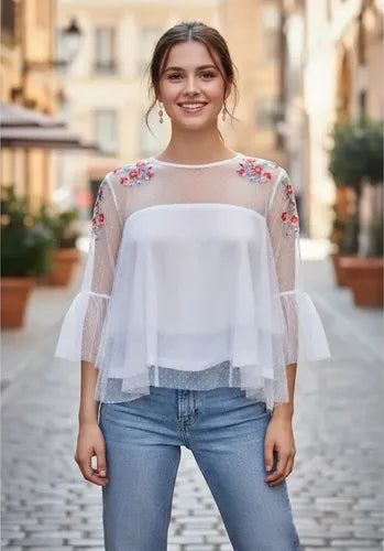 Blusa Boho Bordada Importada Tull