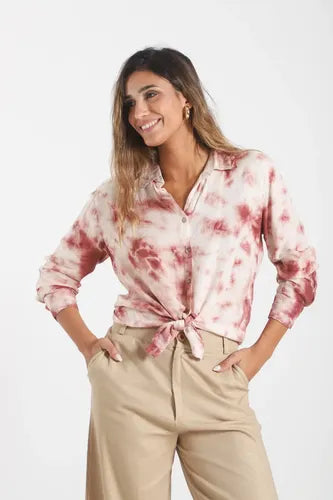 Camisa Blusa De India Batik Talle Especial Crudo Y Rosa Viejo Batik Xl