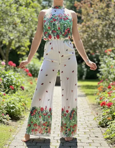Enterito Mono Monopantalon  Estilo Boho Folk Blanco M