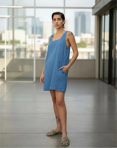 Vestido  Sin Mangas Jean  Camisero  Denim Celeste Lisa S