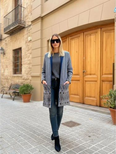 Saco Blazer Tapado Boho Largo Importado Azul L