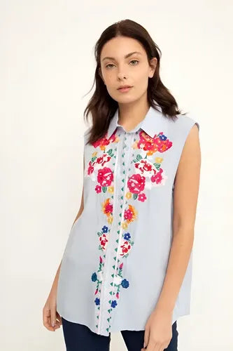 Blusa Camisa Importada Sin Mangas Bordada Estilo Vars