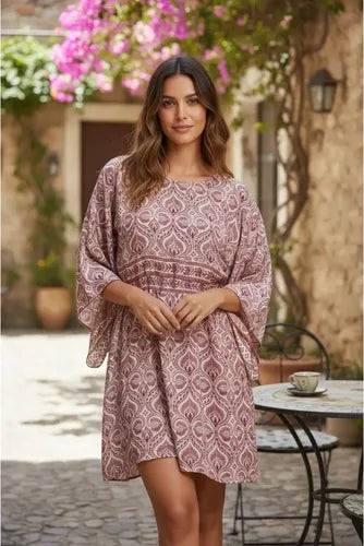 Vestido De Seda Hindú Corto Amplio Mangas Oxford Mod. 14