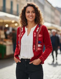 Saco Chaqueta Chiffon Bordada Rojo M Bordado