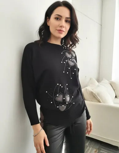 Sweater  Importado Corazones Strass Cod. 295 Negro Único