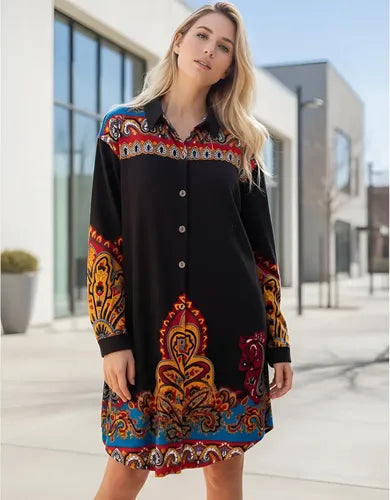 Camisa Vestido Largo Lanilla Importado Mandalas Estilo Boho