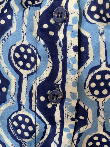 Vestido De Seda Hindú Abotonado Modelo Amplio Mod. 49 Azul Estampado Único