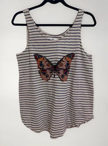 Musculosa  Importada Mariposa Blanco Rayas M