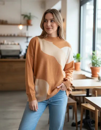 Sweater Pullover Colores  Tejido Amplio Beige Colores Único