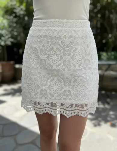Mini Pollera De Encaje Con Forro P/fiesta Blanco Liso Único