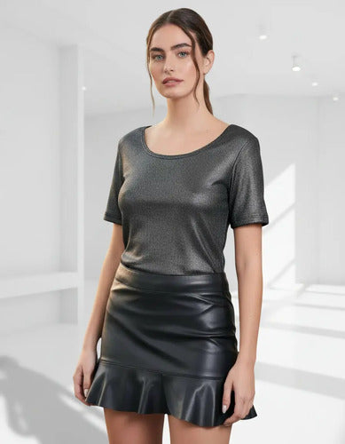 Blusa Remera Manga Corta Morley Metalizado