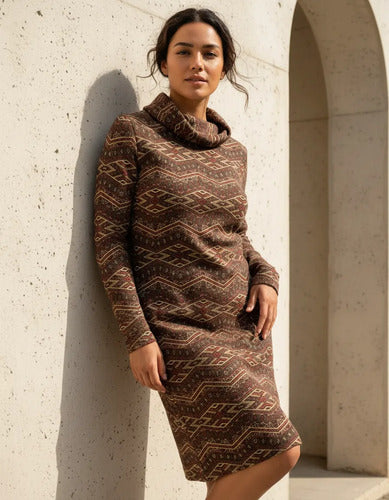 Vestido De Lanilla Estampado Marrón 2 Estampado L