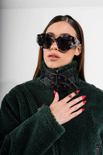 Gamulán Campera Chaqueta Importada Corderito Y Ecocuero Verde L