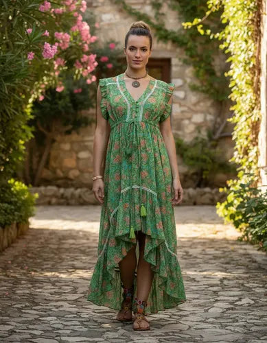 Vestido  Largo Irregular Importado  Boho Estampado India