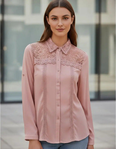 Camisa Importada Boho Perlas Y Puntillas (266) Negro Lisa L
