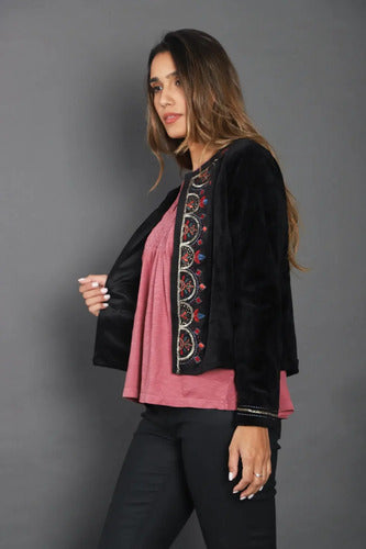 Saco Chiffon Chaqueta Bordada Talle Chico Negro Bordado 36