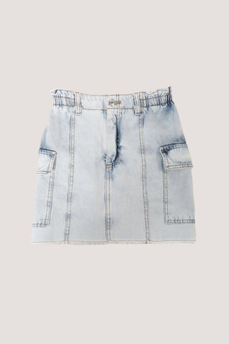 Falda Mini Pollera Denim Cargo Jean Celeste Liso M