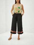 Pantalón Palazzo Culotte Bordado Importado Talle  Xs Negro Bordado Xs/ S