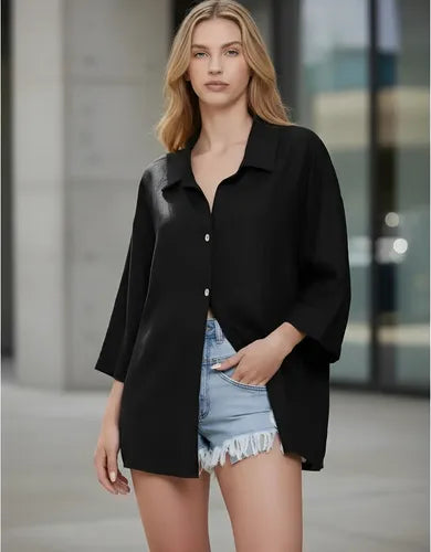 Camisa De Lino Manga Corta Talle Grande Oversize