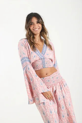Blusa Top De Seda Hindú Rosa Estampado Único