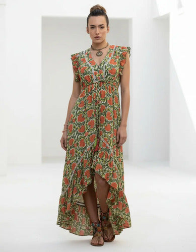 Vestido  Largo Irregular Importado  Boho Estampado India