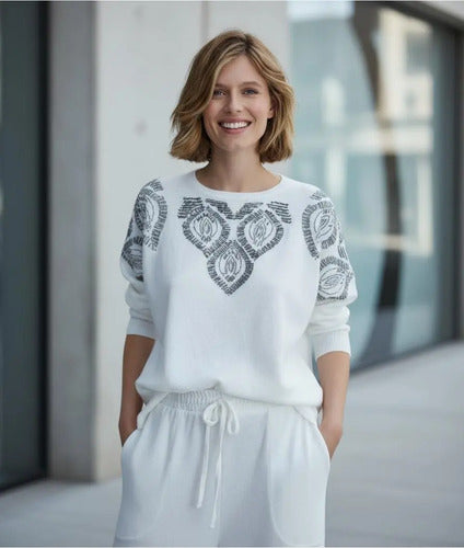 Sweater Tejido Importado Amplio Hasta Xxl Cod. 315 Oversize  Blanco Liso U