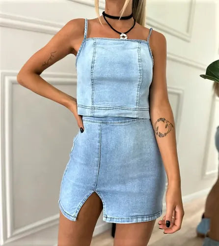 Falda Mini Pollera Denim Elastizada