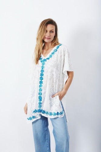 Blusa Remera Poncho Importada Talle Grande Xxl Blanco Único