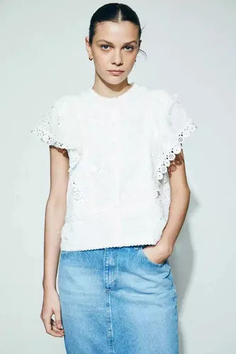 Camisa Sin Mangas De Broderie Blanco Liso Xl