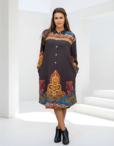 Camisa Vestido Largo Lanilla Importado Mandalas Estilo Boho