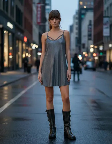 Vestido Fiesta Noche Lurex Plisado