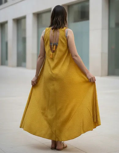 Vestido Solero Seda Hindu Importado Modelo Amplio