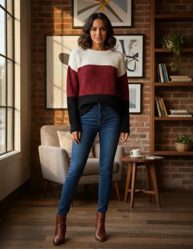 Sweater Tejido  Amplio Colores  Rojo U