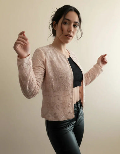Saco Chaqueta Importada Boho Fiesta Lentejuelas Nude S Lentejuelas