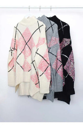 Sweater Tejido Con Lentejuelas  Modelo Grande (084) Xxl