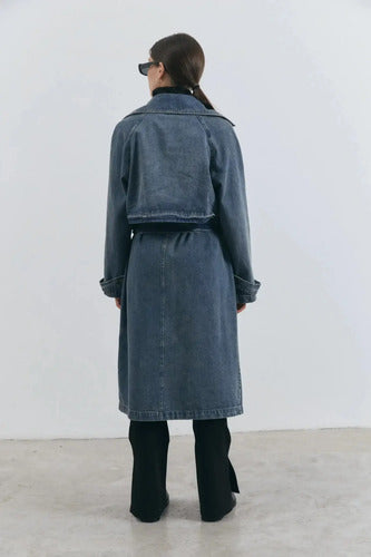 Trench Jean Tapado Denim Largo Sobretodo