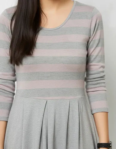 Vestido Largo De Algodón Marca Vestite Y Andate Gris Rayas S