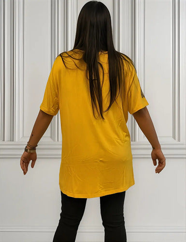 Remera  Modal Importada Talle Grande Strass Amarillo Hoja 5xl Lisa