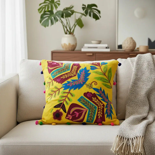 Funda De Almohadón Bordada Importada India 45 X 45