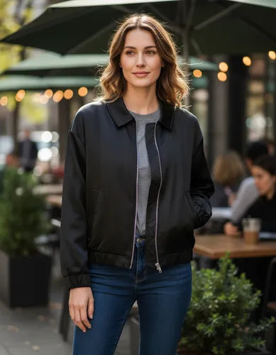 Campera Bomber Rasada Amplia Negro Único Liso