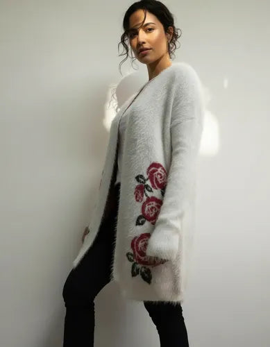 Saco Cardigan  Tejido  Peludo Pelo De Mono