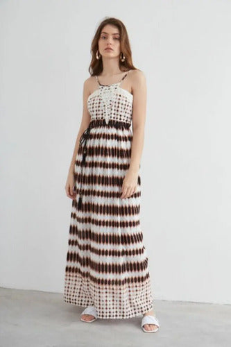 Vestido Solero Largo Importado Hippie Chic Nvo 2da Selección Marrón Claro Batik L