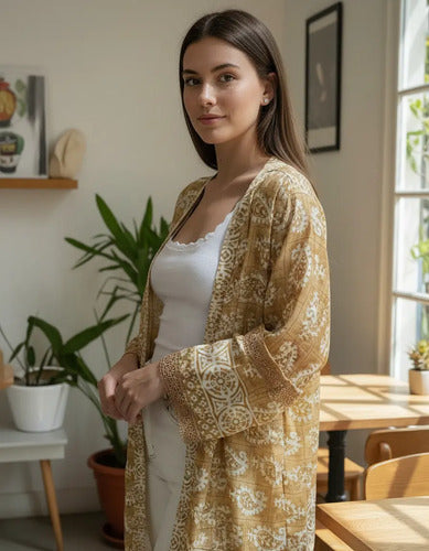 Kimono Seda Hindú  Largo Saco Importado