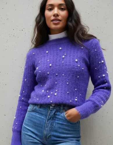 Sweater Tejido Con Perlas Violeta Perlas U