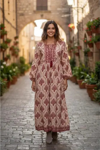 Vestido De Seda Hindú Largo Mod. 31 Rosa Estampado Único