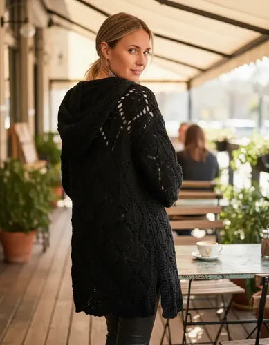 Tapado Saco Importado Chenille Con Capucha Negro Chenille Unico