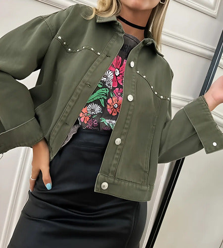 Chaqueta Campera De Gabardina Con Tachas