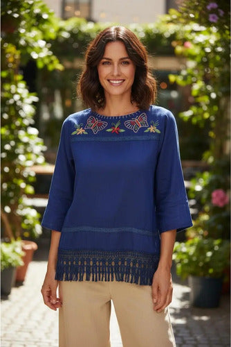 Blusa  Bordada Con Puntilla Boho