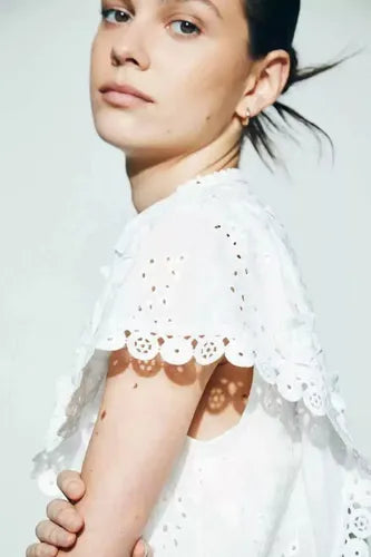 Camisa Sin Mangas De Broderie Blanco Liso Xl